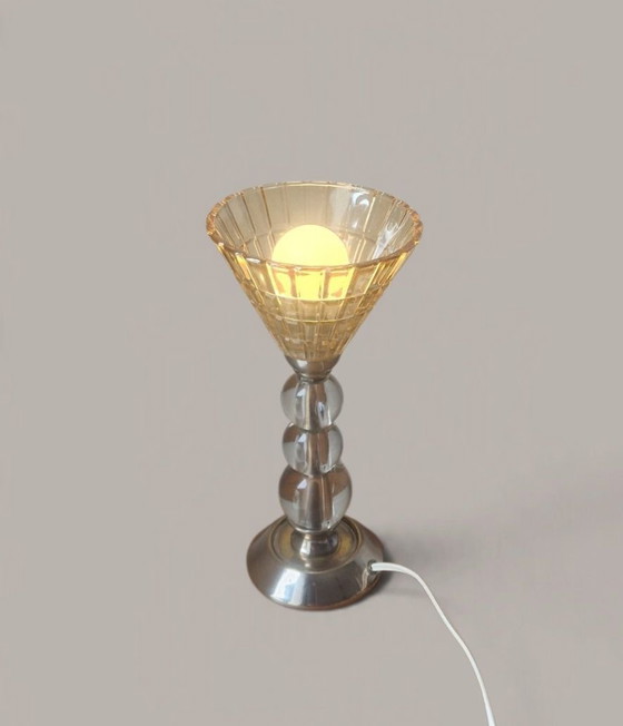 Modernist Glass and Metal Lamp - Jacques ADNET Style - 1950s – Table lamps (photo 4 of 15)