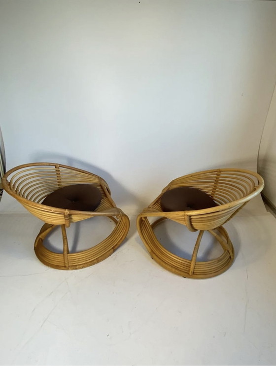 Sculpturale Wervel Rotan Bamboe Fauteuils Jaren 80 – Bamboo, Rattan (photo 6 of 7)