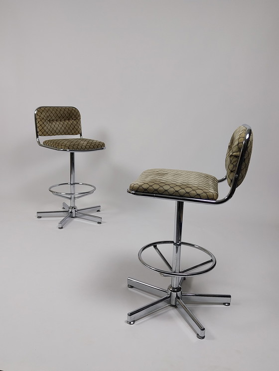 Image 1 of Set di 2 sgabelli da bar vintage con tappezzeria rétro, anni '70