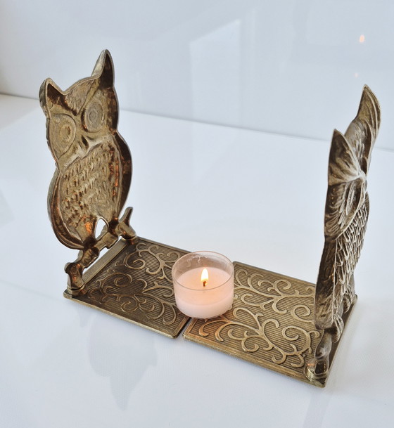 Image 1 of 2 vintage brass "Owl" bookends