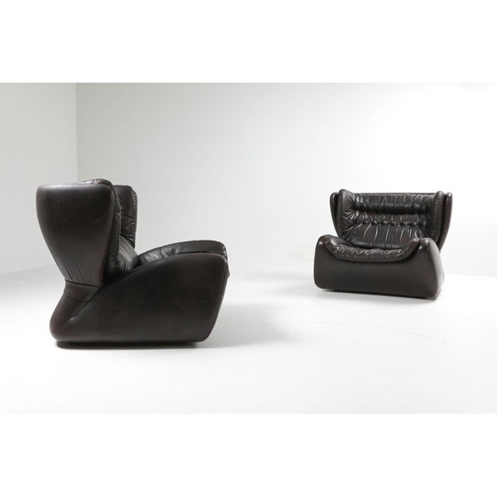 Image 1 of Vintage dark brown "Pasha" lounge chairs and ottoman by Durlet 1970