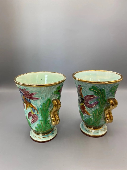 Pair of Cerdazur Monaco Vases - Marine Decor - Fish and Seaweed – servies, Ceramic (photo 2 of 7)