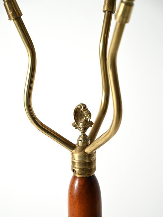 Image 1 of Three-arm teak and brass floor lamp, Scandinavia, 1940s–50s