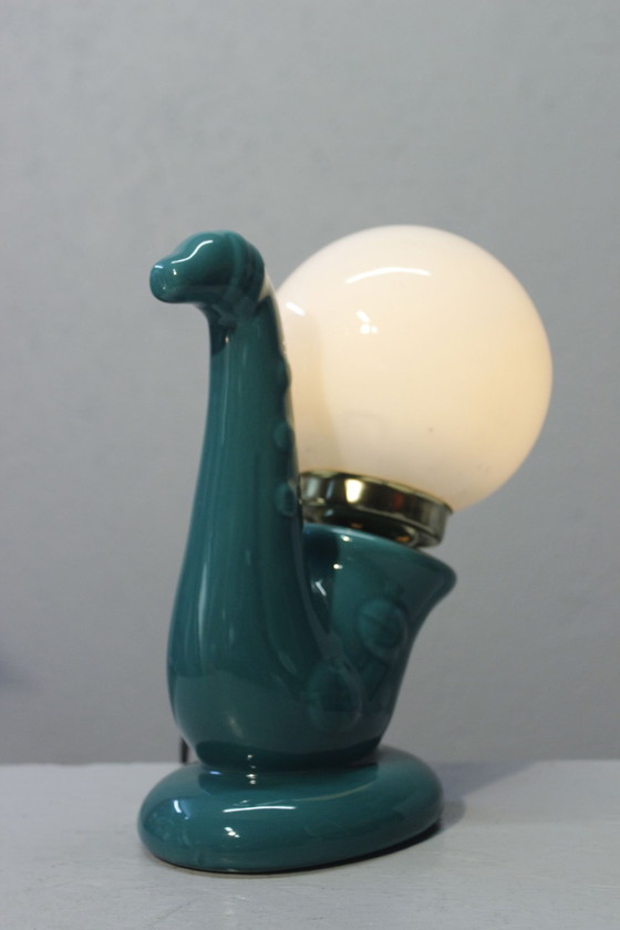 Image 1 of Vintage Saxophone Lamp Ceramic & Opaline Design 1980S