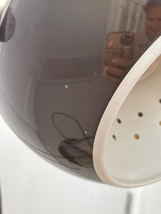 Image 1 of Seltene Dijkstra-Tischleuchte mit Augapfelmotiv | Weltraumzeitalter der 1970er Jahre | Metall & Mokka