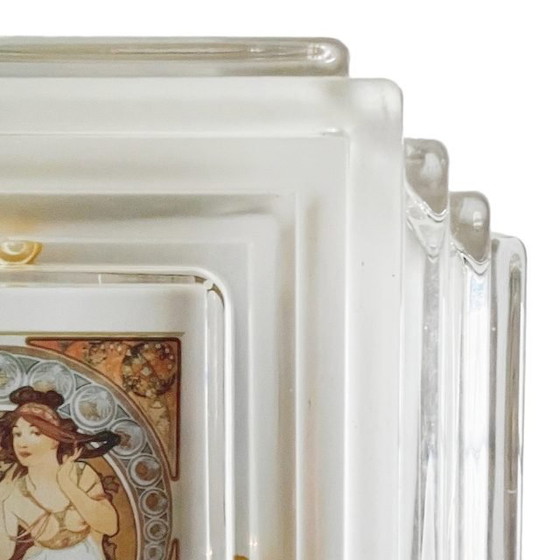 Image 1 of Vintage art nouveau Mucha schilderij The Arts: Music print in Waterford Crystal kristallen fotolijst 1980's