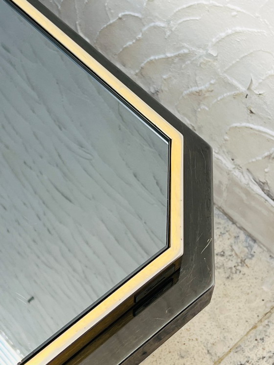 Tweekleurige salontafel van messing en zwart spiegelglas van Fedam (photo 10 of 18)