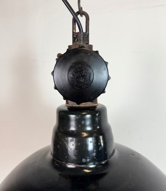 Image 1 of Ostdeutsche Fabriklampe aus schwarzer Emaille von LBD Veb Leuchtenbau Dresden, 1950er