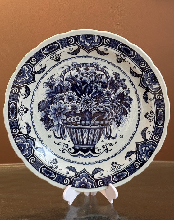 Image 1 of Set aus 2 großen Delfter-blauen Dekortellern (BOCH 40 cm), ca. 1930–1960