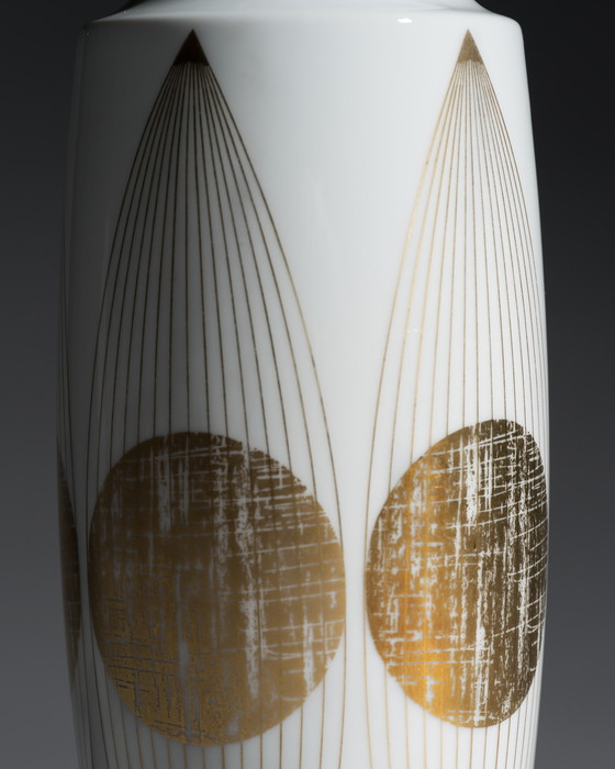 Image 1 of Fürstenberg E.A. Sunderman Vase Gold & White Porcelain West Germany Space-Age