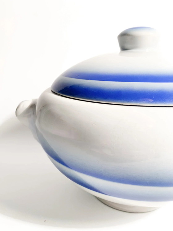 White and Blue Ceramic Tureen Centerpiece by Galvani Pordenone, 1950s, Crockery (photo 4 of 8)