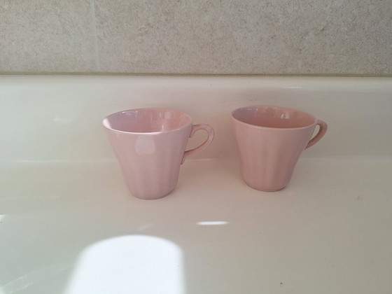 Image 1 of J&G Meakin Porzellan - 6 pastellfarbene Kaffeetassen mit Untertassen