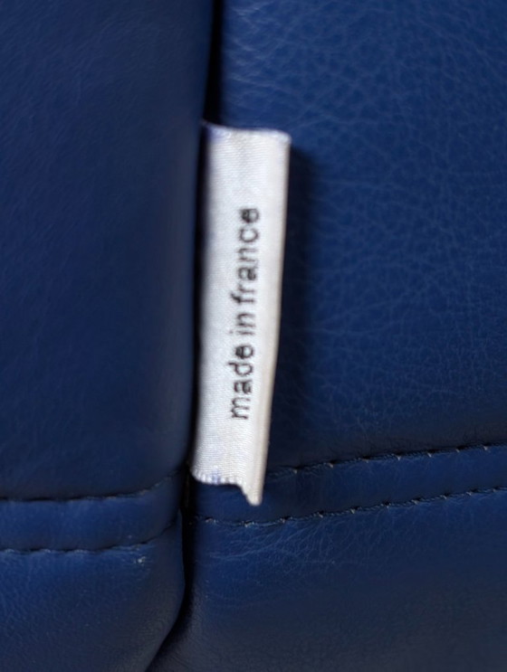Image 1 of Michel Ducaroy Ligne Roset Ecksofa aus blauem Togo-Leder, Frankreich, 1980er Jahre