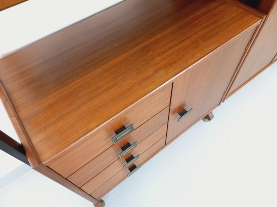 Image 1 of Vintage Italian teak and metal double modular bookshelf from the 60s