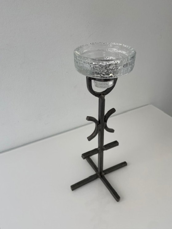 Image 1 of Rare vintage Brutalist candlestick – wrought iron & glass