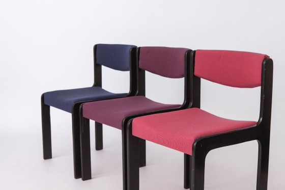 Set di 6 Sedie da Pranzo Vintage Tedesche, 1950s–1960s, Faggio Nero & Tappezzeria Pastello, Mid-Century (photo 6 of 12)