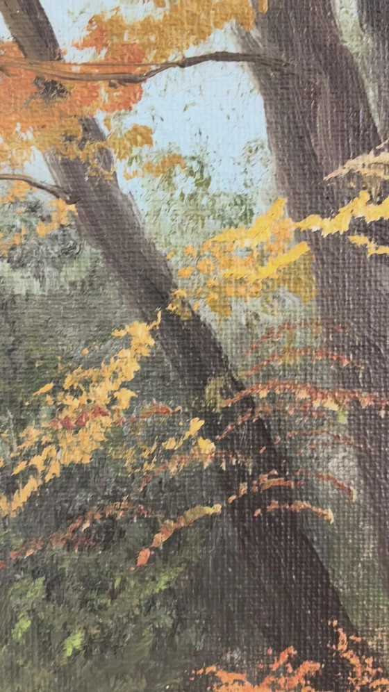 Image 1 of Peinture à l'huile originale vintage représentant un paysage, signée, œuvre d'art de ferme
