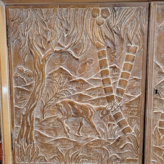 Image 1 of Enfilada / sideboard, following Rafael García Nicolau, carved oak wood, Mid-century, 70’s – Spain
