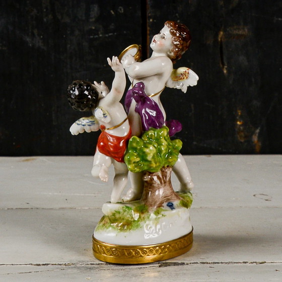 Capodimonte Statue Sculpture of Dancing Putti Musicians with Harpsichord – Porcelain, Gold, Klassiek (photo 5 of 9)