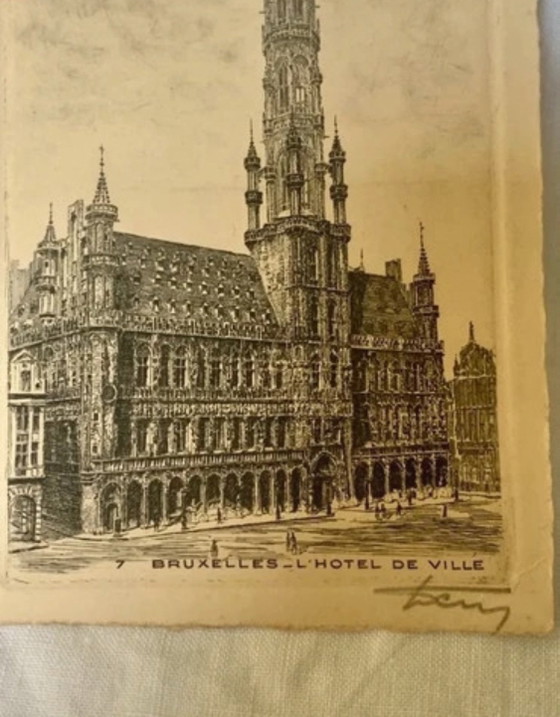 Tema Bruxelles: 3 incisioni firmate inizio XX secolo - artista da identificare – Dipinti e disegni, Carta (photo 2 of 7)