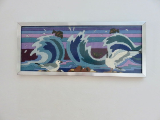 Futuristischer Wollteppich mit Ozean-, Fisch- und Möwenmotiv, 1970 – Wanddekoration, Wool (photo 8 of 9)