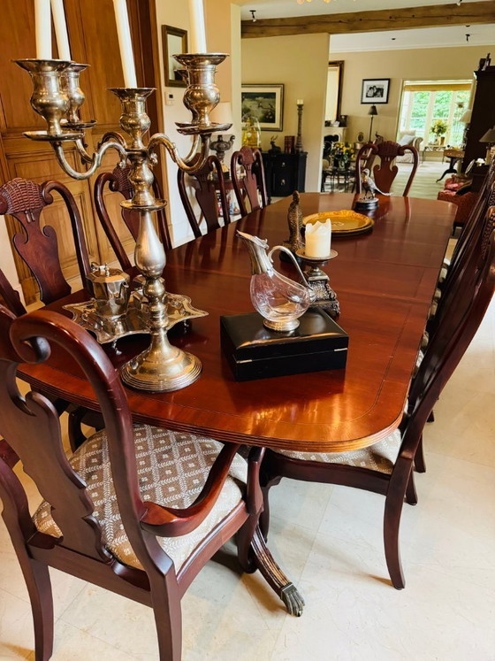 Exclusieve klassieke eetkamer set – Massief mahonie – Uitschuifbare tafel met 10 stoelen + vitrinekast (photo 3 of 19)