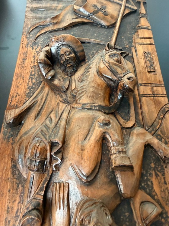Hand-carved Wooden Wall Plaque Santiago Matamoros – Wanddecoratie (photo 4 of 6)