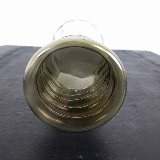Vintage Copier Art Deco vase 1930s ribbed smoked glass, Brown (photo 7 of 7)