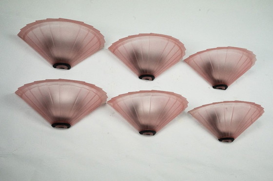 Image 1 of Ensemble de six appliques De Majo en verre de Murano rose épais. Italie, années 1980
