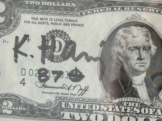 Image 1 of Keith Haring 2 dollar bill authentically signed and signed with certificate