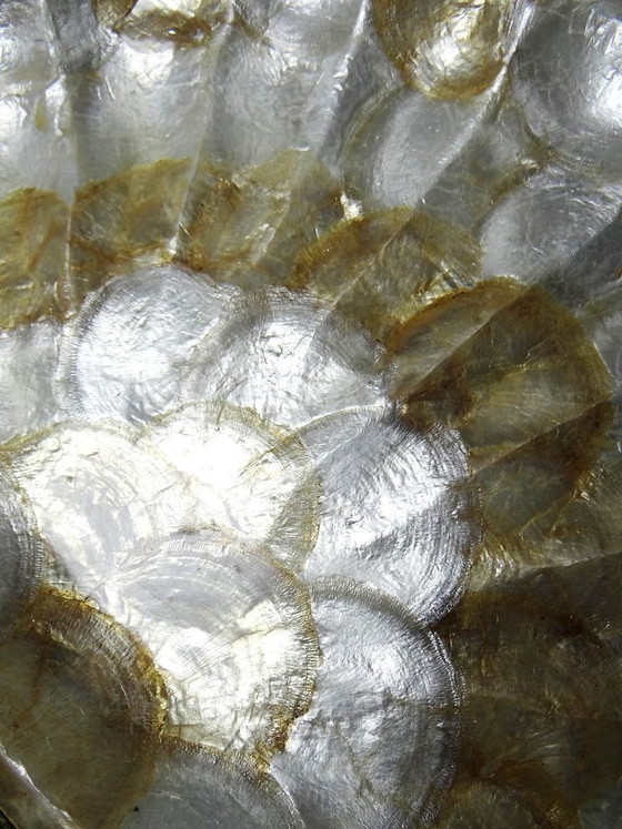Image 1 of Large vintage mother-of-pearl and brass shell-shaped tray or catchall