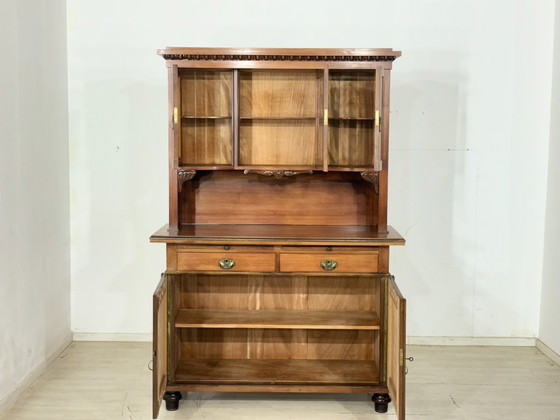 Image 1 of Antik Küchenbuffet um 1900 | Jugendstil Küchenschrank | 2-teilig | Massivholz-Eiche
