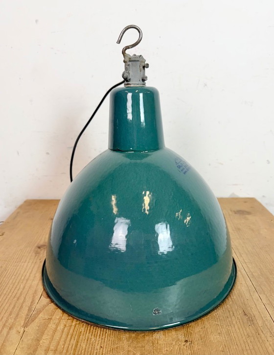 Image 1 of Industriële hanglamp van petroleum-email, jaren 60