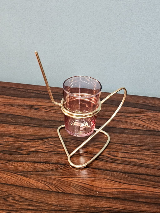 Estante para aperitivos vintage rosa morado cristal latón – glazen karaffen, Glass