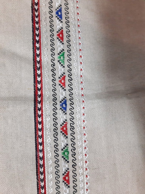 Image 1 of Vintage Hand Embroidered Linen Tablecloth