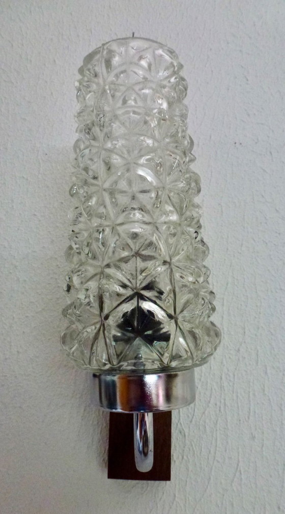 Image 1 of Set di 2 lampade da parete vintage – vetro ghiaccio e cromo – stile Mid-Century anni '70.