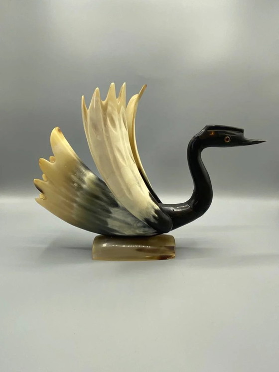 Large sculpted and polished natural horn heron, handcrafted sculpture signed Cerdon (photo 2 of 7)