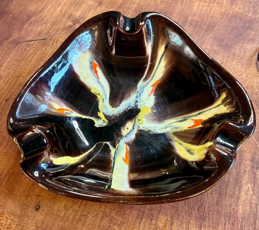 Ceramic ashtray / catchall, brown with abstract patterns