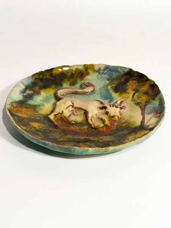 Assiette en céramique peinte à la main et décorée en relief, de l'école de Faenza du XXe siècle – Objets déco (photo 5 of 7)