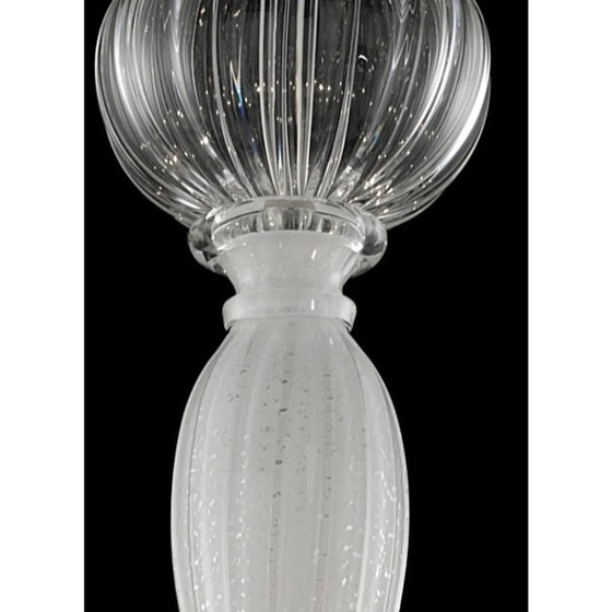 Image 1 of Moderner venezianischer Murano-Glas-Kronleuchter in transparenten und weißen Tönen mit Silberblatt