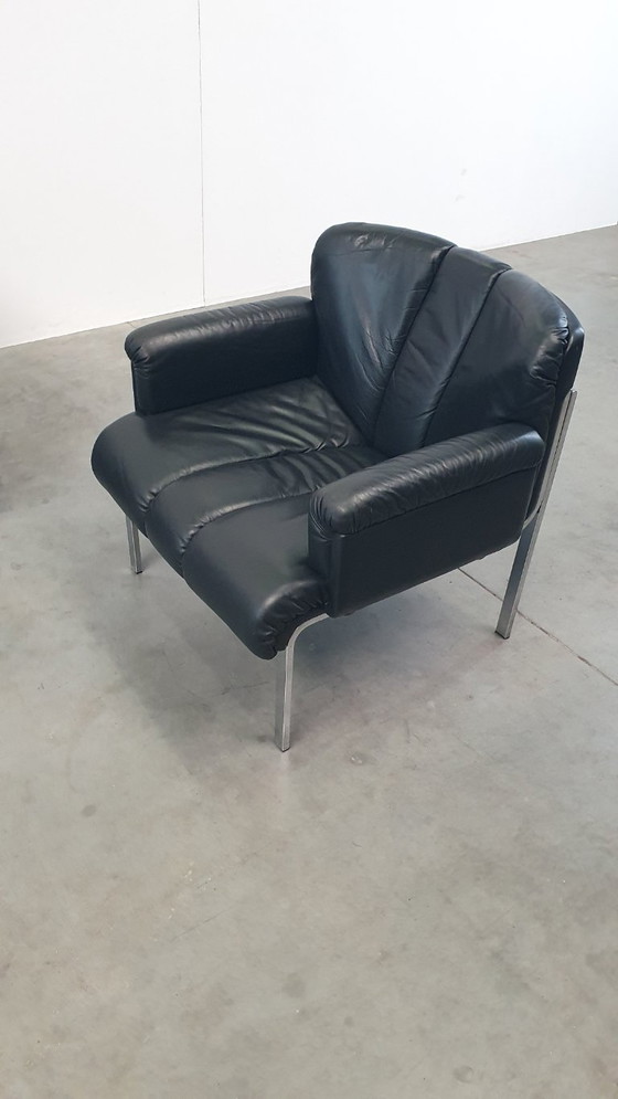 Image 1 of 3x Girsberger leather Eurochairs, Hans Eichenberger modular vintage 70s lounge