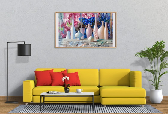 Original Oil Painting Abstract Vases Bottles Flowers Still Life – Paintings & Drawings, Canvas (photo 2 of 10)