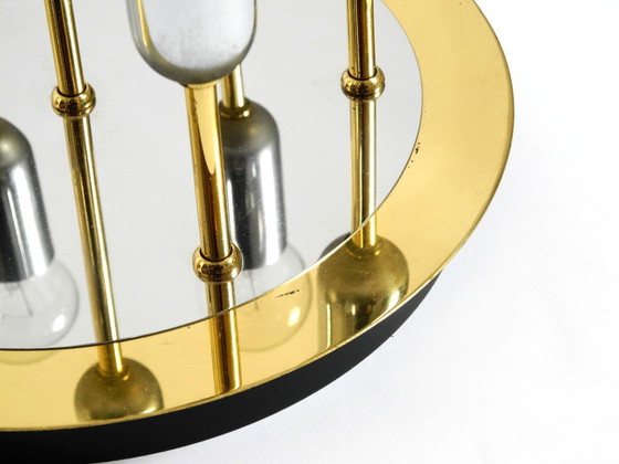 Image 1 of Lampada da soffitto postmoderna originale anni '80 di H. Schmidt Leuchtenfabrik, in ottone e cromo