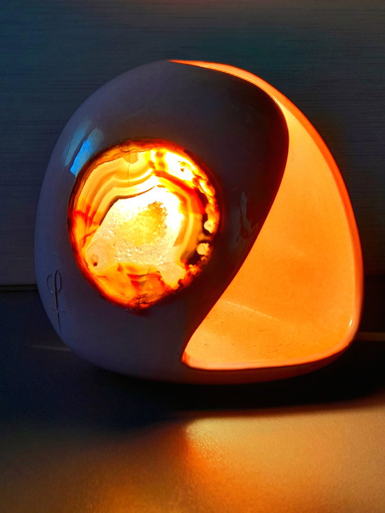 Image 1 of Ceramic lamp with agate slice, 1970