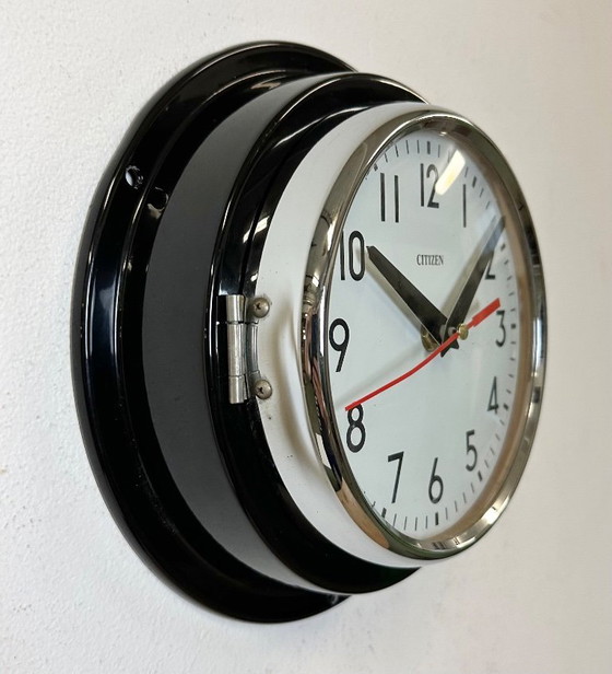 Image 1 of Vintage zwarte Citizen maritieme wandklok, jaren 70