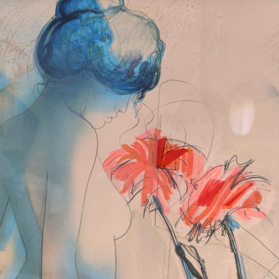Image 1 of ✨✨ Jean-Baptiste Valadié – Magnifica litografia originale, firmata e numerata, "Nudo con dalie" ✨✨