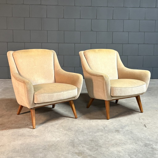 Set of Vintage Armchairs - Beige Velvet - 1960s