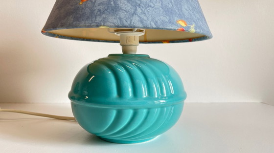 Image 1 of Vintage Ocean Blue Ceramic Lamp