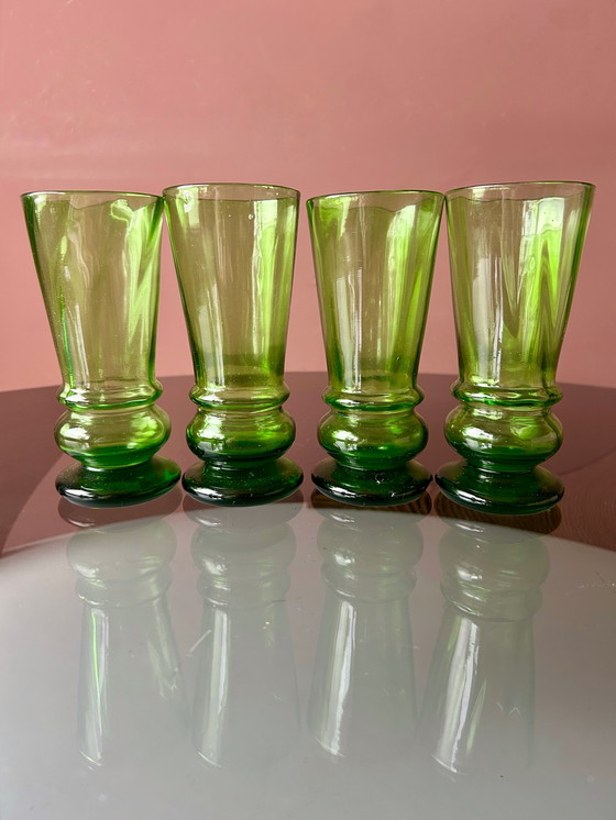 Image 1 of 💚SET DI 4 BICCHIERI SOFFIATI A BOCCA VERDI ANTICHI (1900-1930)💚