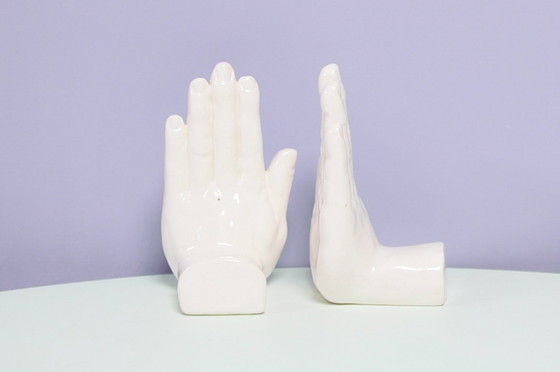 Image 1 of set x2 white porcelain bookend hands